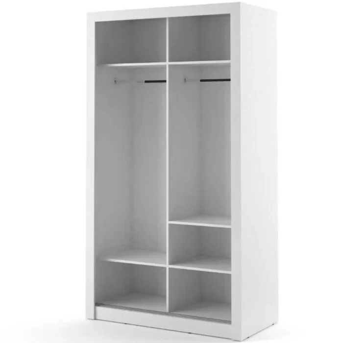 Garderobna omara KREŠO 6 Garderobna omara KREŠO 6 . Garderobna omara KREŠO 6 je ozka omara z dvema vratoma in ogledali. Kompaktna je v dimenzijah in ima dvojna drsna vrata.Notri ima