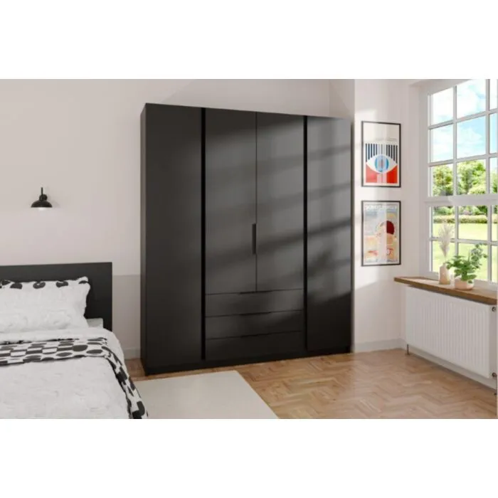 Garderobna omara KRISTINA 1 črna Garderobna omara KRISTINA 1 črna . Garderobna omara KRISTINA 200 cm ima moderen dizajn. Narejena je iz laminirane plošče debeline 16 mm. Stranice kakor tudi