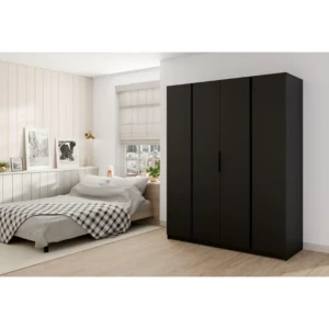 Garderobna omara KRISTINA 2 črna . Garderobna omara KRISTINA 2 200 cm ima moderen dizajn. Narejena je iz laminirane plošče debeline 16 mm. Stranice kakor