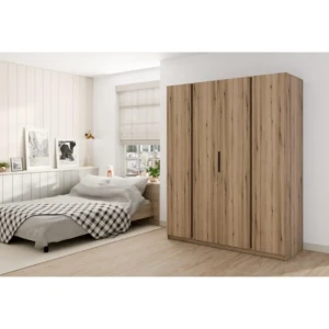 Garderobna omara KRISTINA 2 hrast . Garderobna omara KRISTINA 2 200 cm ima moderen dizajn. Narejena je iz laminirane plošče debeline 16 mm. Stranice kakor