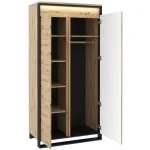 Dvokrilna garderobna omara KVIN je prostorna omara s palico za obešalnike in notranjo knjižno omaro s policami. Omara je prostorna in moderna, zlije se v