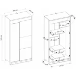 Garderobna omara KVIN . Dvokrilna garderobna omara KVIN je prostorna omara s palico za obešalnike in notranjo knjižno omaro s policami. Omara je prostorna in