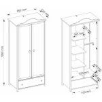 Garderobna omara LINA . Dvokrilna garderobna omara LINA je zasnovana za dekliške sobe. Notranjost omare je razdeljena na pol: Na dnu je prostoren in dostopen