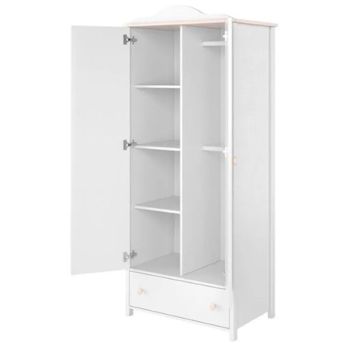 Garderobna omara LINA Garderobna omara LINA . Dvokrilna garderobna omara LINA je zasnovana za dekliške sobe. Notranjost omare je razdeljena na pol: Na dnu je prostoren in dostopen