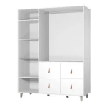 Garderobna omara LOVY 2 . Garderobna omara LOVY 2 je primerna za vse otroške in mladinske sobe. Omara je trokrilna. Na levi strani ima poličke, na desni pa