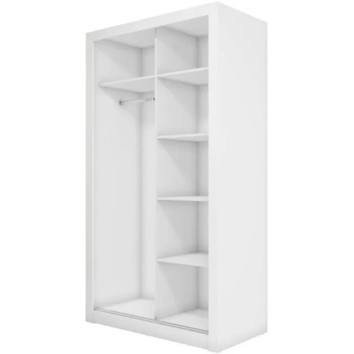 Garderobna omara LUPKO 120 Garderobna omara LUPKO 120 . Garderobna omara LUPKO 120 je majhna garderobna omara z dvojnimi drsnimi vrati, ki prihranijo prostor. Popolna je za spalnico,