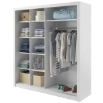 Garderobna omara LUPO . Garderobna omara LUPO ima dvojna drsna vrata s ogledalom. V notranjosti lahko najdete tirnico za obešalnike in dve notranji polici s