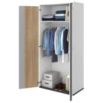 Garderobna omara MELI . Garderobna omara MELI je dvokrilna omara s veliko prostora. Primerna je za vsako spalnico, zlije se v vsak prostor. Dimenzije: - Š:90