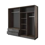 Elegantna in moderna garderobna omara NEDA je narejena iz odličnih materialov v antik sivem/hrast dekorju. Kombinacija hrastovih desk in temno sive kovine,