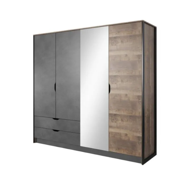 Garderobna omara NEDA . Elegantna in moderna garderobna omara NEDA je narejena iz odličnih materialov v antik sivem/hrast dekorju. Barva: Antik siva / hrast