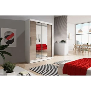 Garderobna omara OMEGA . Garderobna omara OMEGA je primerna za vse spalnice. Je zelo prostorna. Na levi strani ima zelo prostorne police, na desni strani pa je