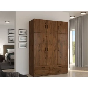 Garderobna omara STILA 2 . Vnesite svežino v svojo spalnico z garderobno omaro STILA hrast. Omara ima tri krila, štiri predale in tri manjše omarice. levi