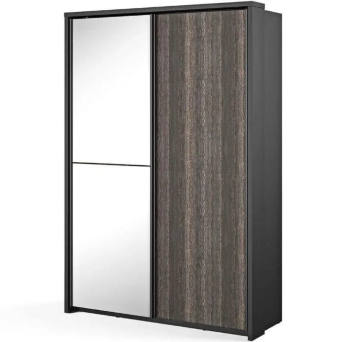 Garderobna omara TAI Garderobna omara TAI . Garderobna omara TAI je dvokrilna garderobna omara z ogledalom, dvema policama in policami. Omara je dostopna v elegantni temni barvi,