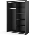 Garderobna omara TAI . Garderobna omara TAI je dvokrilna garderobna omara z ogledalom, dvema policama in policami. Omara je dostopna v elegantni temni barvi,