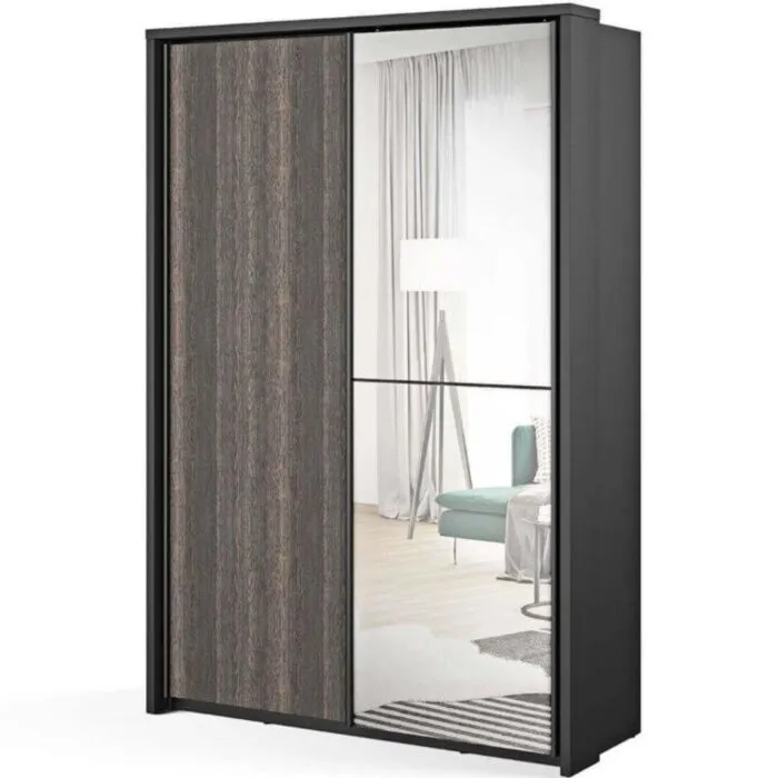 Garderobna omara TAI Garderobna omara TAI . Garderobna omara TAI je dvokrilna garderobna omara z ogledalom, dvema policama in policami. Omara je dostopna v elegantni temni barvi,