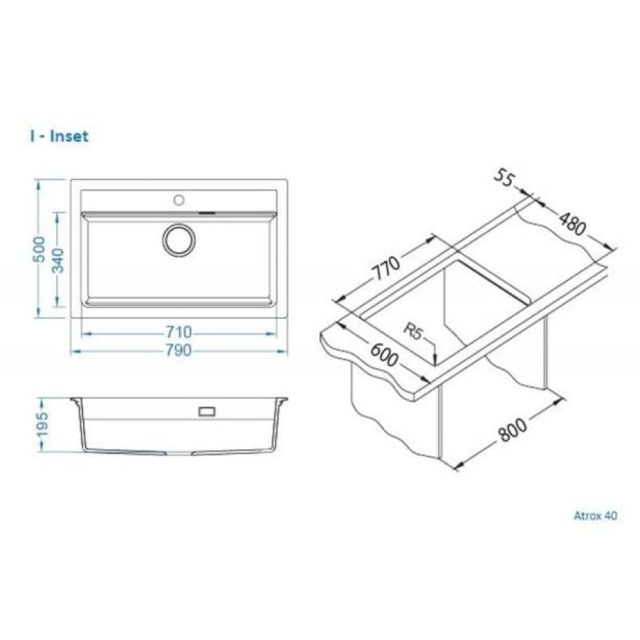 GRANITAL POMIVALNO KORITO ALVEUS ATROX 40, BEIGE G55 790X500 MM - slika 5