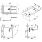 GRANITAL POMIVALNO KORITO ALVEUS CADIT 40, G91 CARBON 860X500 MM - slika 5