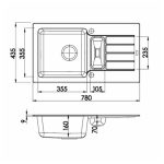 GRANITAL POMIVALNO KORITO ALVEUS NIAGARA 70, G91 CARBON 780X435 MM - slika 4