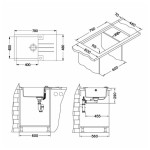GRANITAL POMIVALNO KORITO ALVEUS ROCK 130, G91 CARBON 780X480 MM - slika 6