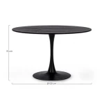 Jedilna miza BLOOM črna . Jedilna miza BLOOM črna je elegantna okrogla miza, ki popestri vsak prostor. Mizna plošča je narejena iz furnirja in MDF - ja.