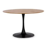 Jedilna miza BLOOM rjavo-črna, je elegantna okrogla jedilna miza, ki popestri vsak prostor. Mizna plošča je narejena iz furnirja, ima kovinske noge.