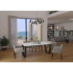 Jedilna miza CEZARO W . Jedilna miza CEZARO W je praktična in prijetna na pogled. Kombinacija toplega lesa in močne kovine je ravno pravšnja za vaš jedilni