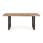 Jedilna miza ELMER 180X90 . Jedilna miza ELMER 180X90 je rustikalnega videza. Ima kovinske črne noge. Mizna plošča je iz akacijevega lesa ter daje naravni