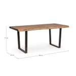 Jedilna miza ELMER 180X90 . Jedilna miza ELMER 180X90 je rustikalnega videza. Ima kovinske črne noge. Mizna plošča je iz akacijevega lesa ter daje naravni