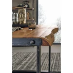 Jedilna miza ELMER 180X90 . Jedilna miza ELMER 180X90 je rustikalnega videza. Ima kovinske črne noge. Mizna plošča je iz akacijevega lesa ter daje naravni