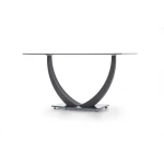 Jedilna miza MATEŠ . Jedilna miza MATEŠ je modernega dizajna ter elegantnega videza. Mizna plošča je narejena iz stekla. Podnožje je izdelano iz kovine v