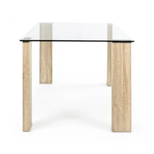 Jedilna miza NEW ARLEY 160X90 natur . Jedilna miza NEW ARLEY 160X90 natur ima noge iz MDF-ja z učinkom lesa. Ima 12 mm debelo kaljeno steklo. Dimenzije: