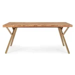 Jedilna miza RAIDA 180X90 . Jedilna miza RAIDA 180X90 ima mizno ploščo iz lesa ter jeklene noge. Dimenzije: širina: 180cm globina: 90cm višina: 76cm