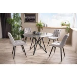 Jedilna miza RANO . Jedilna miza RANO je modernega videza ter kvalitetne izdelave. Mizna plošča je narejena iz keramike v videzu marmorja, ki je na voljo v