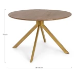 Jedilna miza SHERMAN D120 . Jedilna miza SHERMAN je dobavljiva v rjavo-zlati kombinacji. Mizna plošča je lesena (mango), noge so kovinske- obdane z medenino.