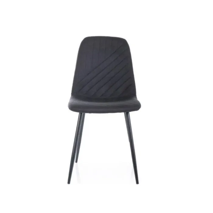 Jedilni stol AUGUST Jedilni stol AUGUST . Jedilni stol AUGUST ima sedalni del iz tkanine, kateri s svojimi linijami daje moderni videz. Nogice so iz kovine v črni mat barvi.