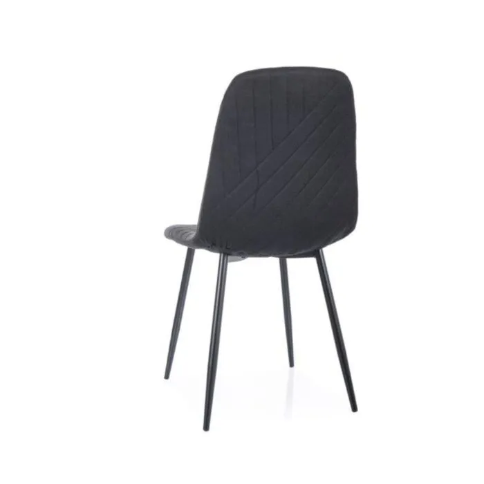 Jedilni stol AUGUST Jedilni stol AUGUST . Jedilni stol AUGUST ima sedalni del iz tkanine, kateri s svojimi linijami daje moderni videz. Nogice so iz kovine v črni mat barvi.