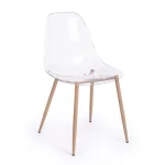 Jedilni stol MANDY je dobavljiv v prozorni barvi. Noge so izdelane iz kovine v barvi lesa. Sedalni del iz polipropilena. Barva: - Prozorna Material: -