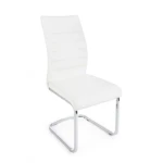 Jedilni stol MYRA bela . Jedilni stol MYRA bela, ima noge iz jekla v kromirani barvi. Kar stolu zagotavlja stabilnost in prefinjen videz. Sedež in naslonjalo