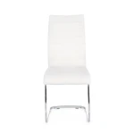 Jedilni stol MYRA bela . Jedilni stol MYRA bela, ima noge iz jekla v kromirani barvi. Kar stolu zagotavlja stabilnost in prefinjen videz. Sedež in naslonjalo