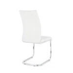 Jedilni stol MYRA bela . Jedilni stol MYRA bela, ima noge iz jekla v kromirani barvi. Kar stolu zagotavlja stabilnost in prefinjen videz. Sedež in naslonjalo