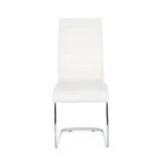 Jedilni stol MYRA PU bela . Jedilni stol MYRA PU bela, ima noge iz jekla v kromirani barvi. Kar stolu zagotavlja stabilnost in prefinjen videz. Sedež in