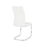 Jedilni stol MYRA PU bela . Jedilni stol MYRA PU bela, ima noge iz jekla v kromirani barvi. Kar stolu zagotavlja stabilnost in prefinjen videz. Sedež in