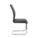 Jedilni stol MYRA PU temno siva . Jedilni stol MYRA PU temno siva, ima noge iz jekla v kromirani barvi. Kar stolu zagotavlja stabilnost in prefinjen videz.