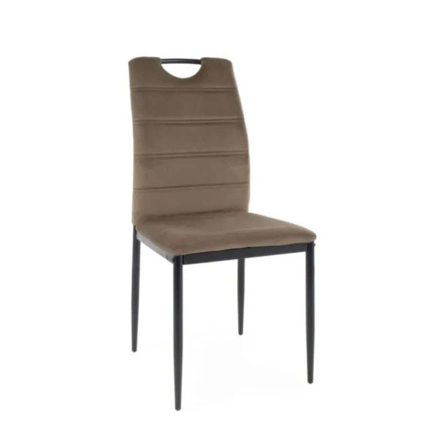 Jedilni stol ORI . Jedilni stol ORI je elegantnega dizajna in kakovostne izdelave. Narejen je iz nežne žametne tkanine mehke na otip, kar zagotavlja