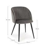 Jedilni stol QUEEN siva . Jedilni stol QUEEN siva je modernega dizajna. Ima noge iz črne kovine, sedalni del je iz poliuretanske pene, ki je oblečena v mehko