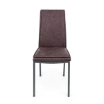 Jedilni stol SOFI rjava . Jedilni stol SOFI rjava ima jekleno in vezano konstrukcijo.Polnilo je iz poliuretanske pene in oblečeno v rjavo umetno usnje. Noge