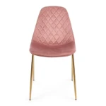 Jedilni stol TERRY roza . Kuhinjski stol TERRY je sestavljen iz kovinskih cevastih nog, z zlatim kromiranjem. Naslonjalo in sedež sta obložena s