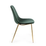 Jedilni stol TERRY zelena . Jedilni stol TERRY v zeleni barvi je luksuznega videza. Kovinske noge v zlati barvi stolu dajo prefinjen videz ter mu dajejo