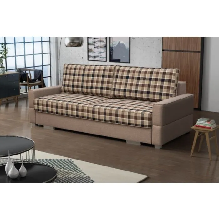 Kavč BRANE . Retro kavč BRANE je praktičen in raztegljiv. Narejen je iz kvalitetnega blaga. Pri raztegnitvi vam pomaga mehanizem. Kavč ima predal za