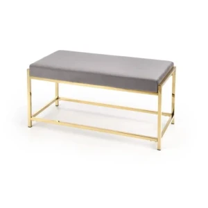 Klop Kira . Klop KIRA je zelo praktična in stabilna. Narejena je iz blaga v sivi barvi, noge pa so iz kromiranega jekla pobarvane v zlato barvo. Dimenzije: -